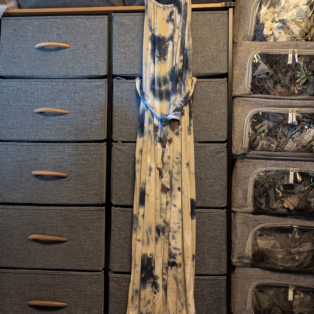 Lulu's Blue and Cream Tie-Dye Jumpsuit